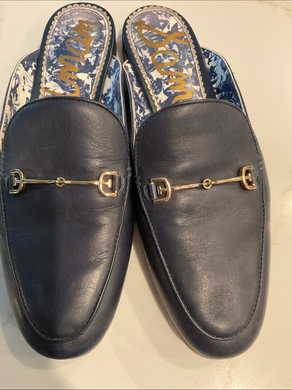 Women’s Navy Leather Slip-On Loafers
